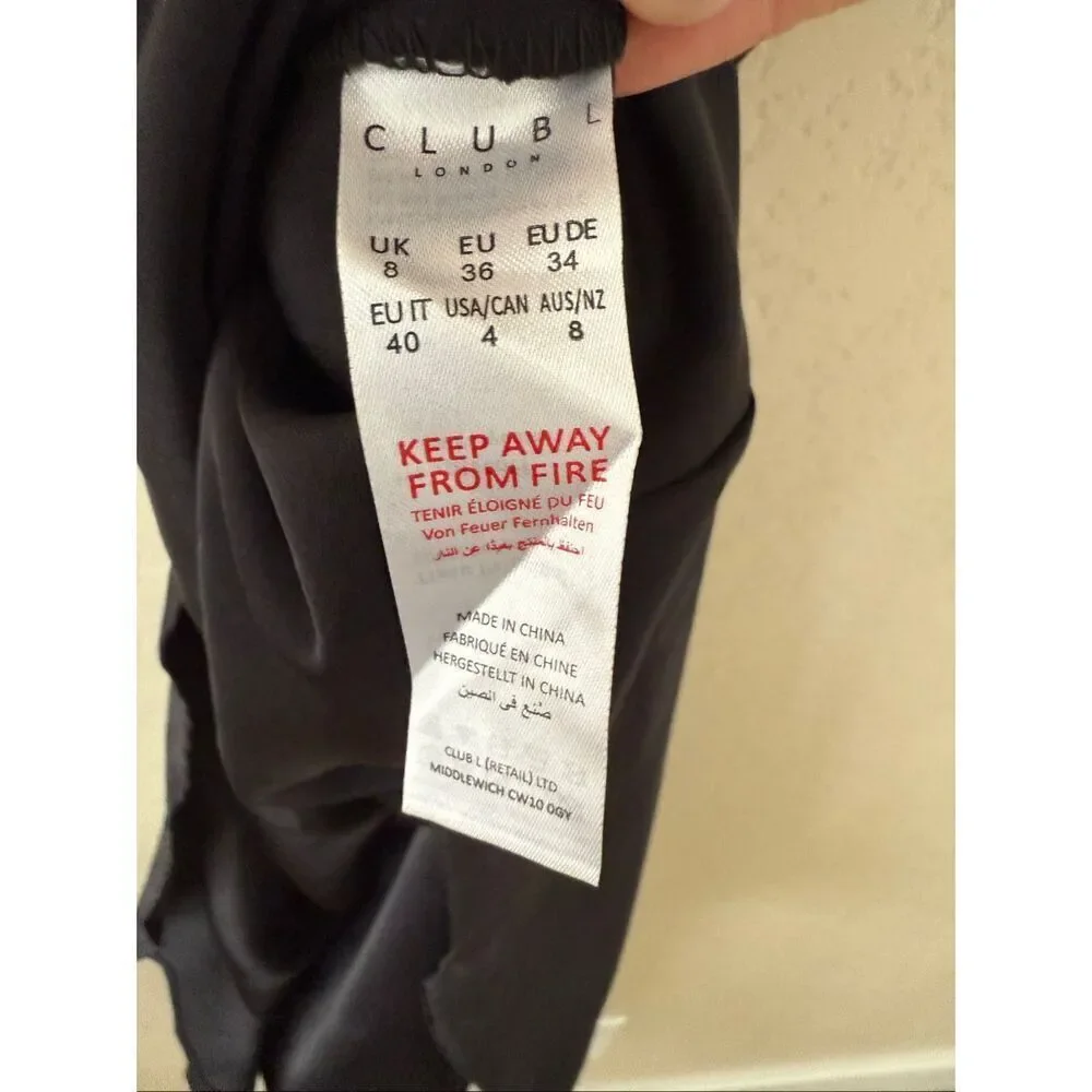 Club L London Unbeatable Satin Cross Over Halter-Neck Maxi Dress in Black - Picture 7 of 7